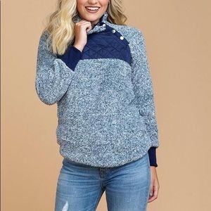 Navy Blue Button Neck Fleece Pullover